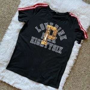 PINK Victoria’s Secret Black Gold Sequin T-shirt No size Tag Fits like Medium